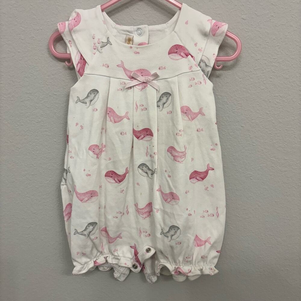 Pima Cotton Whales Pink Romper Baby Girl size 6-9M